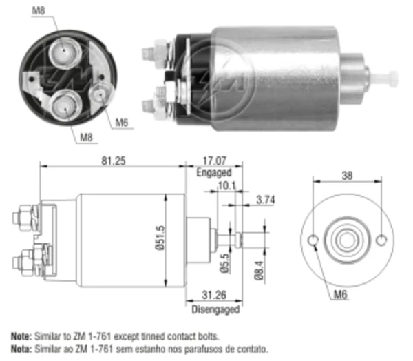 Втягивающее реле стартера ZM761 ZM