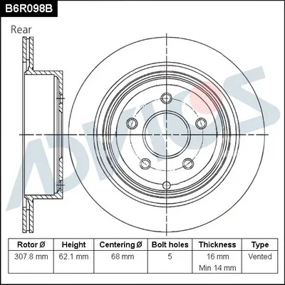 Тормозные диски B6R098B Advics