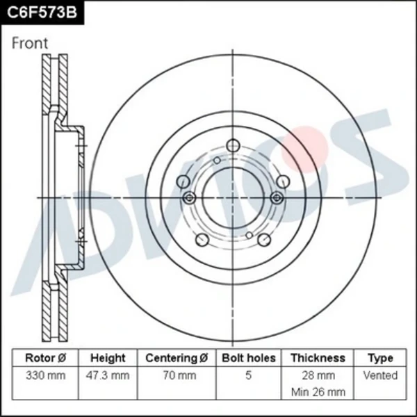 Передние тормозные диски C6F092U Advics