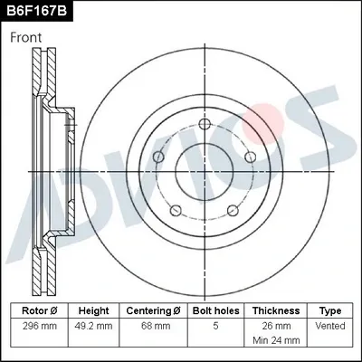 Передние тормозные диски B6F167 Advics