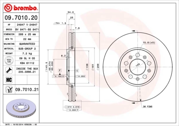 Передние тормозные диски 09701020 Brembo