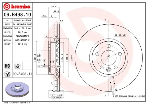 Передние тормозные диски 09B49811 Brembo