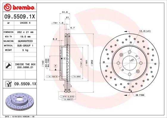 Передние тормозные диски 0955091X Brembo