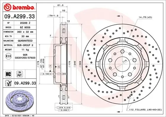 Передние тормозные диски 09A29933 Brembo