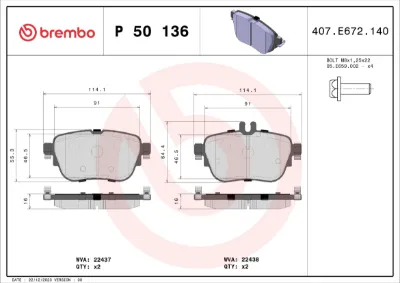 Колодки тормозные задние дисковые BREMBO P50136