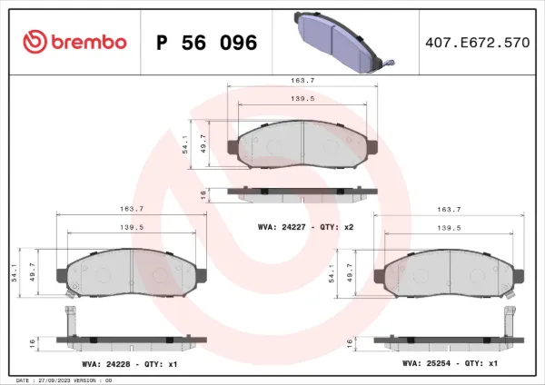 Передние тормозные колодки P56096 Brembo