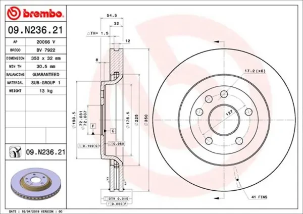 Передние тормозные диски 09N23621 Brembo