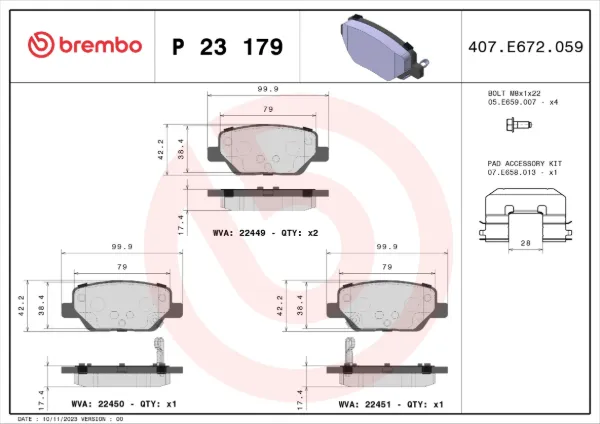 Задние тормозные колодки P23179 Brembo