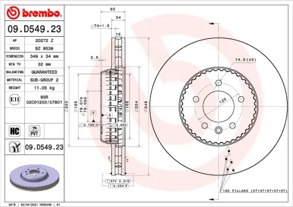 Передние тормозные диски 09D54923 Brembo