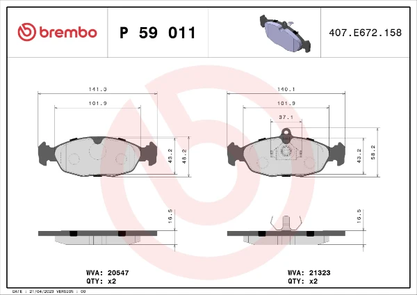 Передние тормозные колодки P59011 Brembo