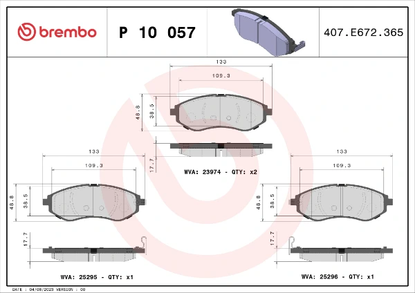 Передние тормозные колодки P10057 Brembo