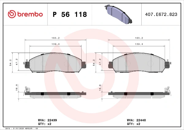 Передние тормозные колодки P56118 Brembo