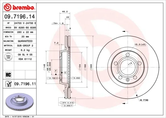 Передние тормозные диски 09719611 Brembo
