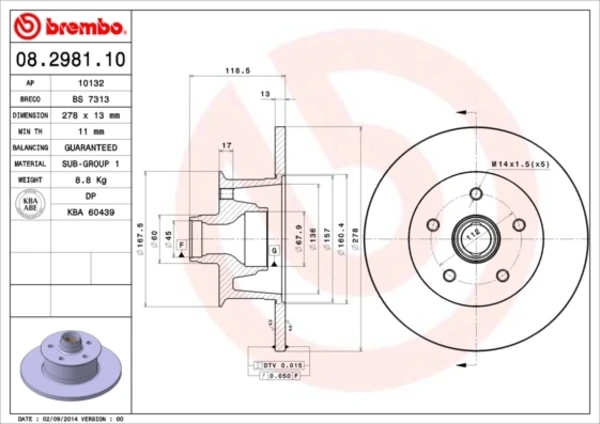 Передние тормозные диски 08298110 Brembo