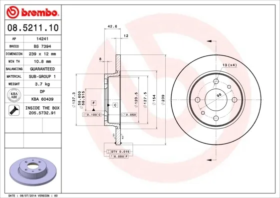 Передние тормозные диски 08521110 Brembo