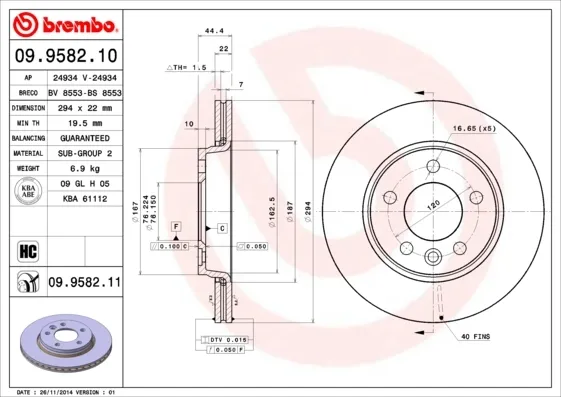 Тормозные диски 09958211 Brembo