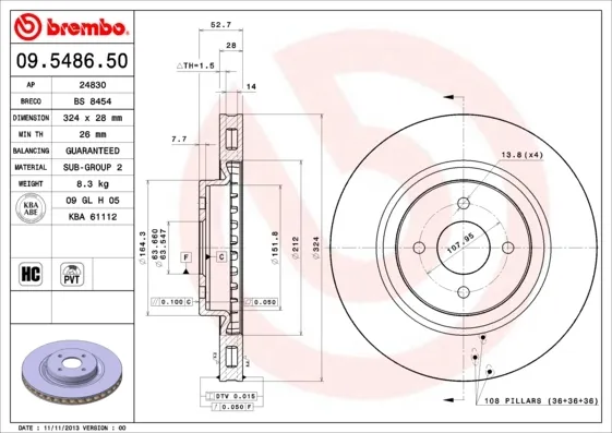 Передние тормозные диски 09548650 Brembo