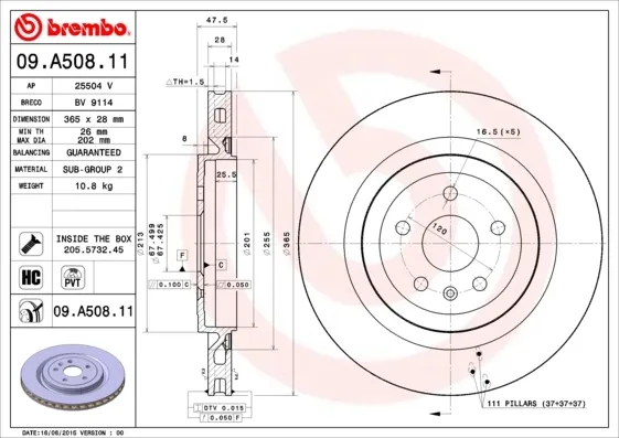 Тормозные диски 09A50811 Brembo