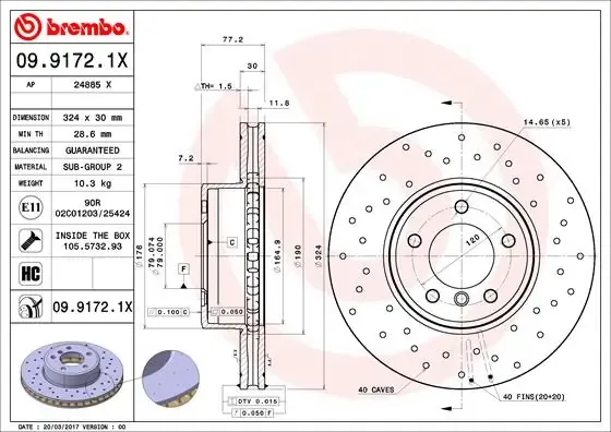 Передние тормозные диски 0991721X Brembo