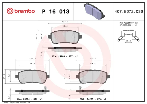 Передние тормозные колодки P16013 Brembo