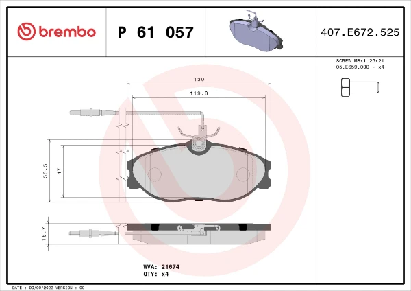 Передние тормозные колодки P61057 Brembo