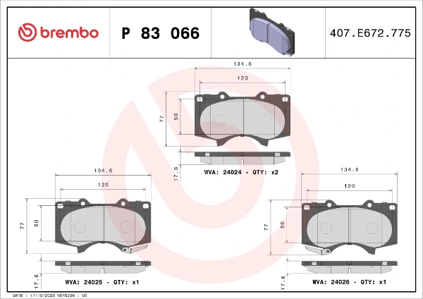 Передние тормозные колодки P83066X Brembo