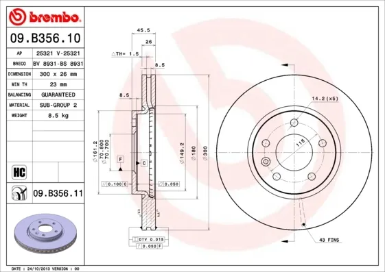 Передние тормозные диски 09B35611 Brembo