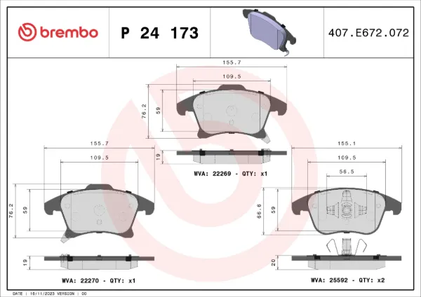 Передние тормозные колодки P24173 Brembo