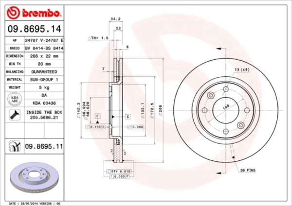 Диск тормозной передний BREMBO 09869511