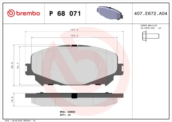 Передние тормозные колодки P68071X Brembo