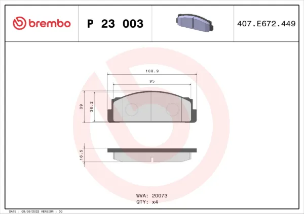 Передние тормозные колодки P23003 Brembo