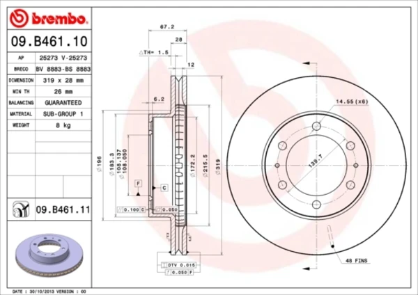 Диск тормозной передний BREMBO 09B46111