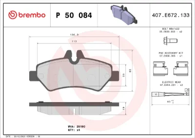 Колодки тормозные задние дисковые BREMBO P50084