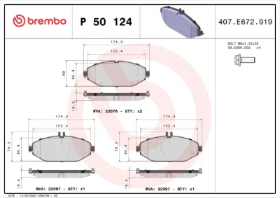 Колодки тормозные передние дисковые BREMBO P50124