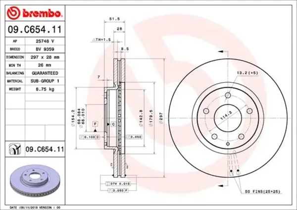 Передние тормозные диски 09C65411 Brembo