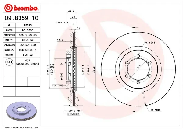Передние тормозные диски 09B35910 Brembo