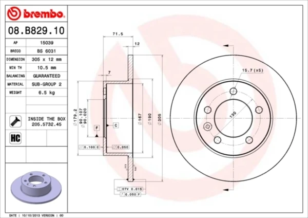 Тормозные диски 08B82910 Brembo