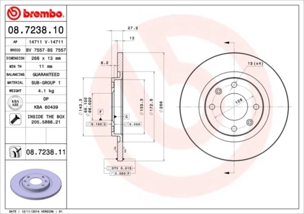 Передние тормозные диски 08723810 Brembo