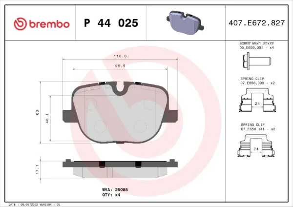 Задние тормозные колодки P44025 Brembo