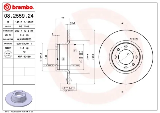Передние тормозные диски 08255924 Brembo