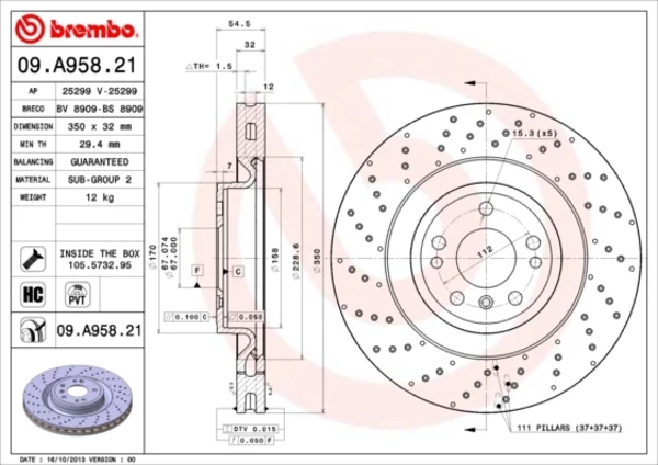 Диск тормозной передний BREMBO 09A95821