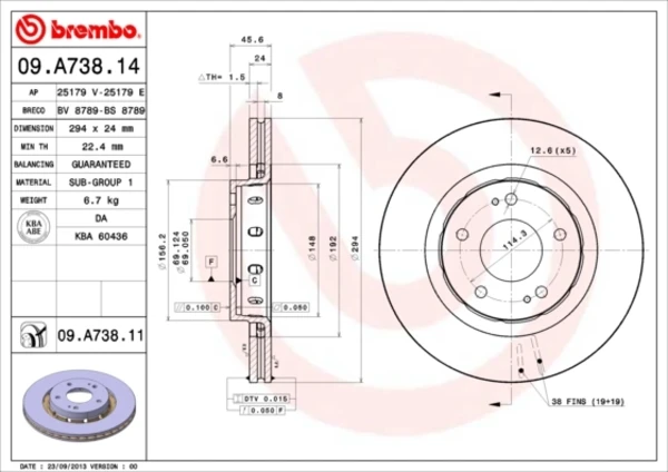 Диск тормозной передний BREMBO 09A73811