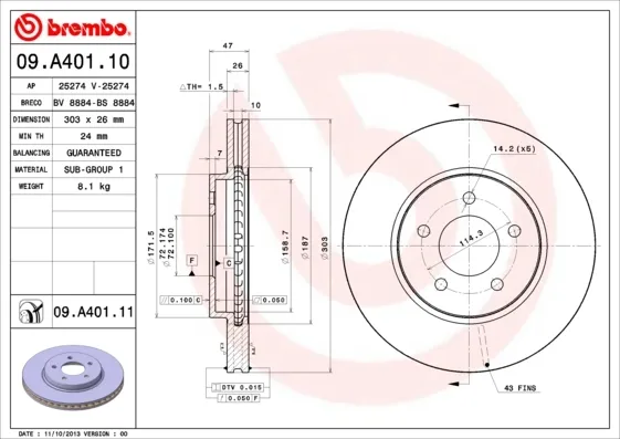 Передние тормозные диски 09A40111 Brembo