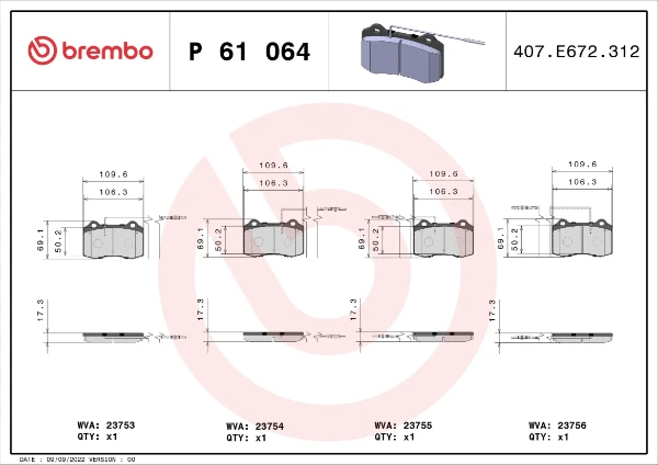 Передние тормозные колодки P61064 Brembo