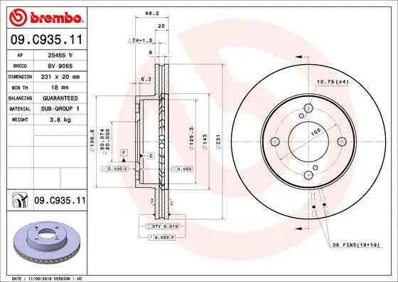 Передние тормозные диски 09C93511 Brembo