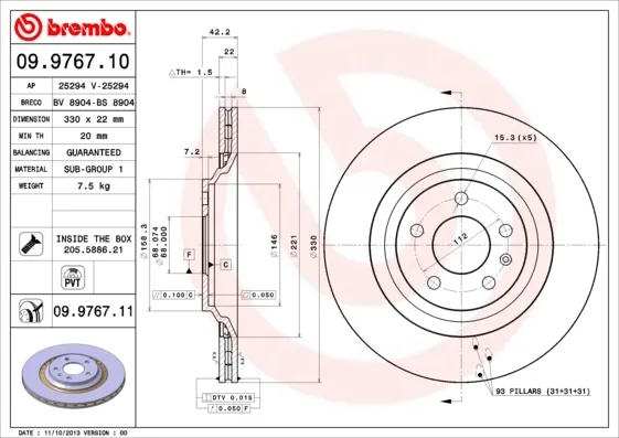 Тормозные диски 09976711 Brembo