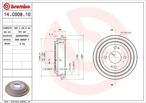 Тормозной барабан 14C00810 Brembo