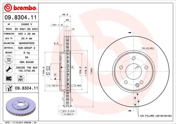 Передние тормозные диски 09830411 Brembo