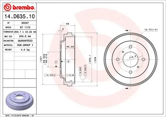Тормозной барабан 14D63510 Brembo
