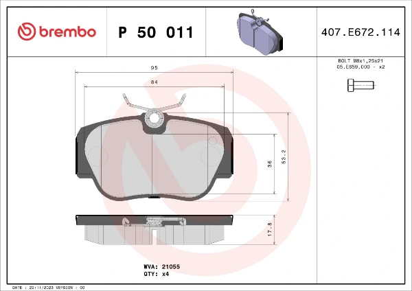 Передние тормозные колодки P50011 Brembo